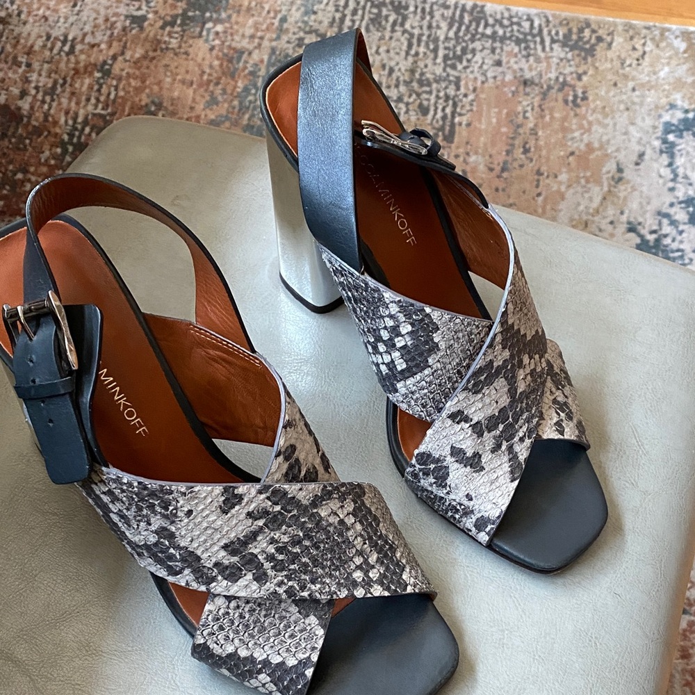 Rebecca Minkoff Black and Snakeskin like Heels